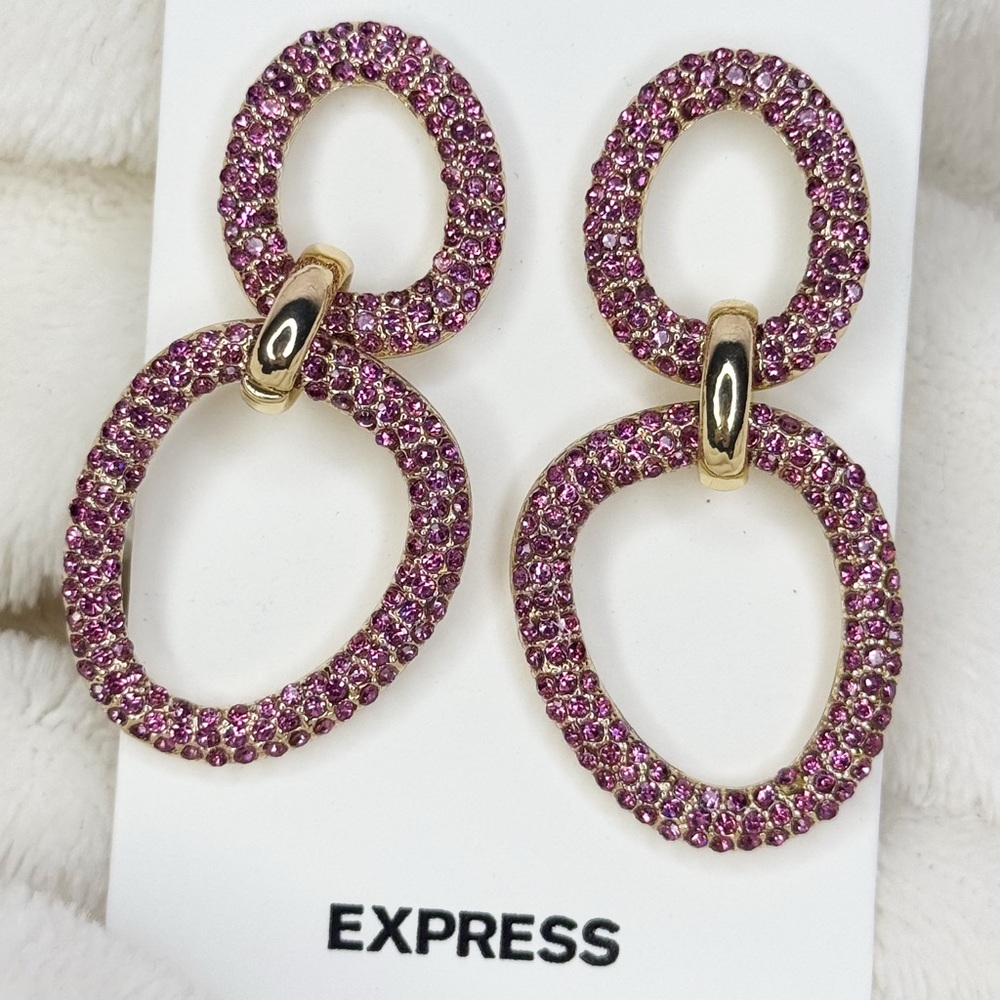 COPY - Express Pink Rhinestone Oval Linked Drop Earrings | NWT